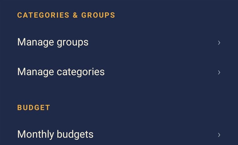 Close-up: manage groups, categories and monthly budgets