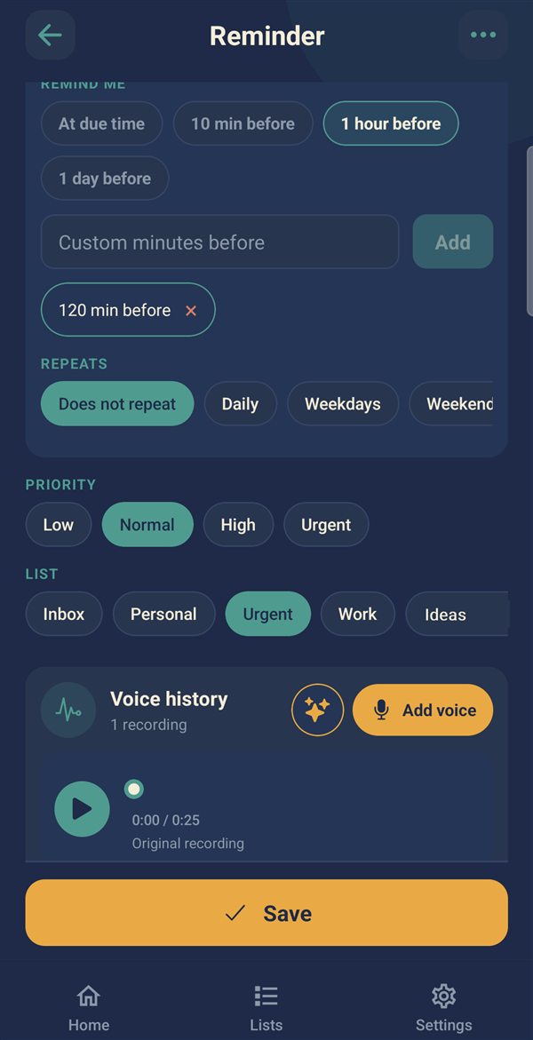 Alerts and repeat options