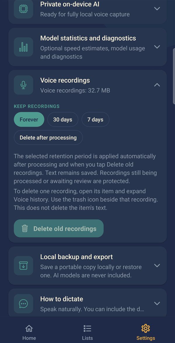 Voice recording retention settings